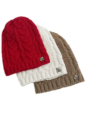 3 Pack Red Ivory Taupe Cable Knit Unisex Slouch Beanie Hats