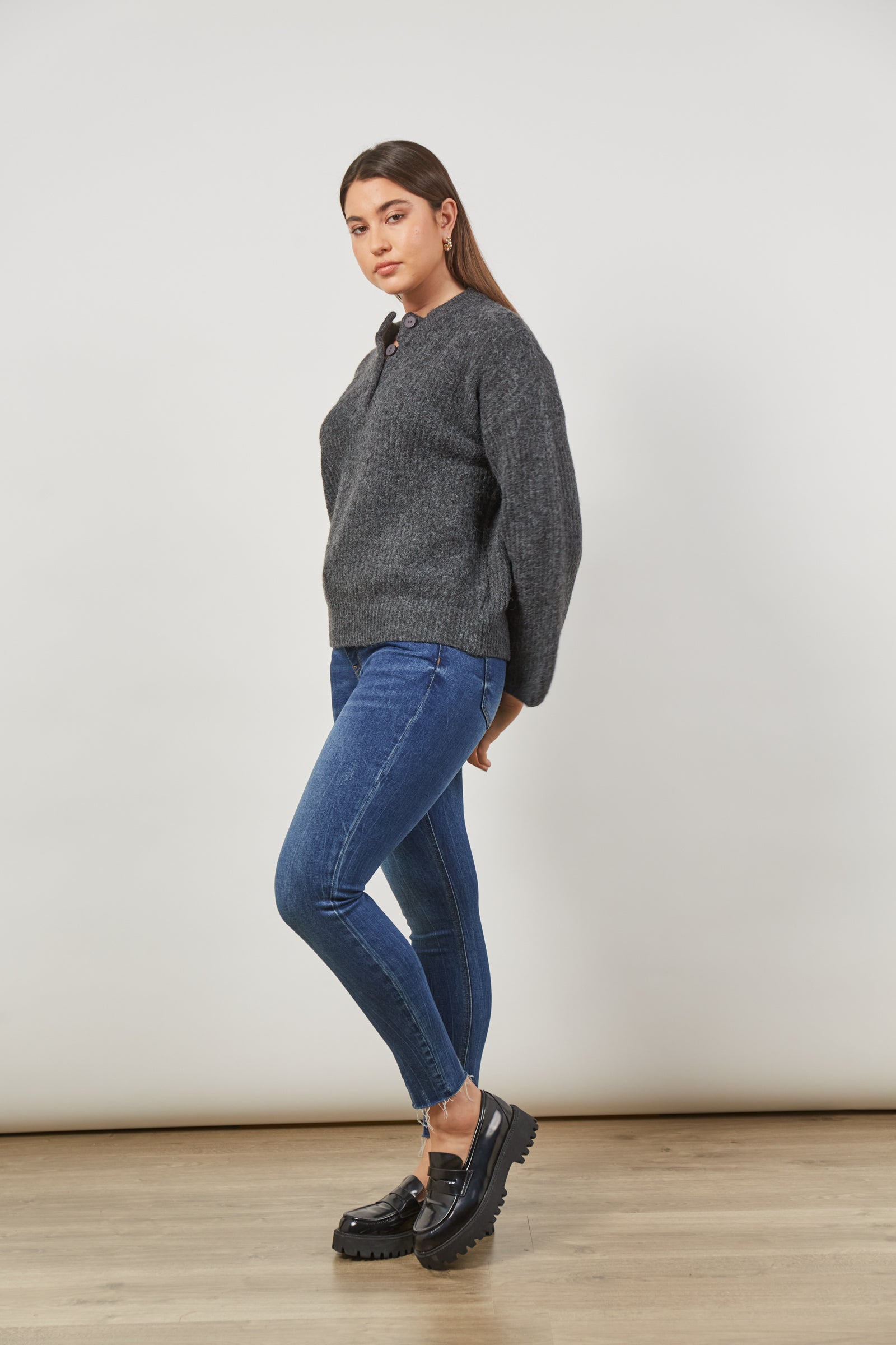 Avenue Button Jumper - Ash Black