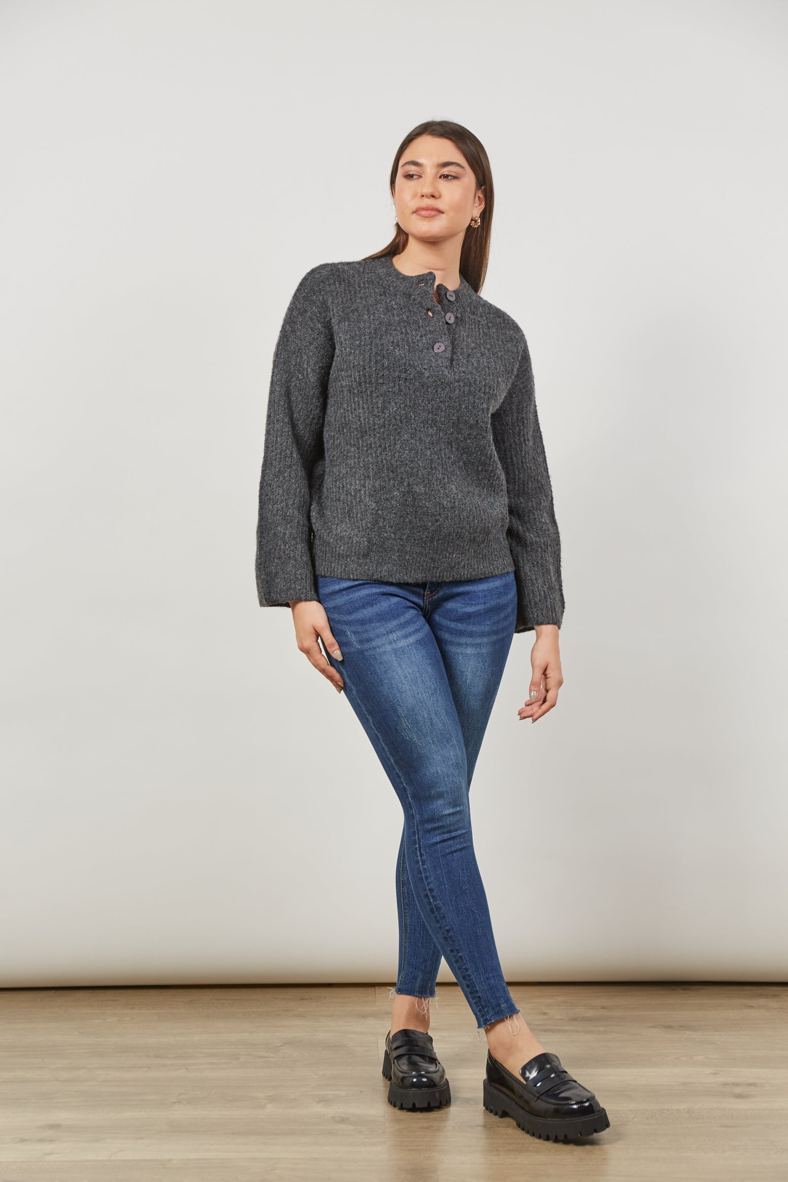 Avenue Button Jumper - Ash Black