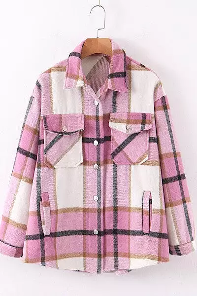 BABY PINK PLAID SHIRT JACKET