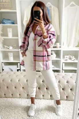 BABY PINK PLAID SHIRT JACKET