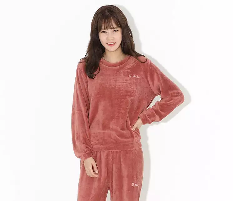 Casual Microfiber Night Homewear Pajamas Cute Shearling Tops Pants SET Womens Korean K-pop Style Winter Fleece Warm Soft Suits L