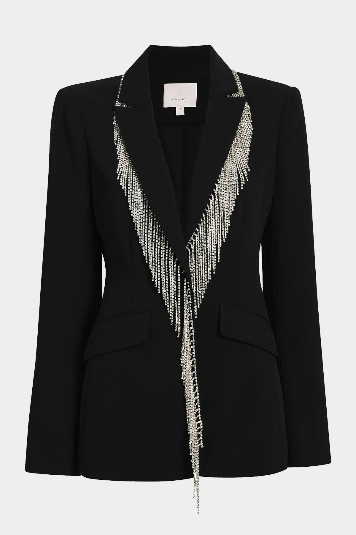 Cheyenne Rhinestone Fringe Embellished Blazer in Black