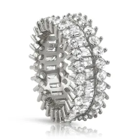 Custom Baguettes CZ Chunky Ice Eternity Bling Bling Ring in Rhodium