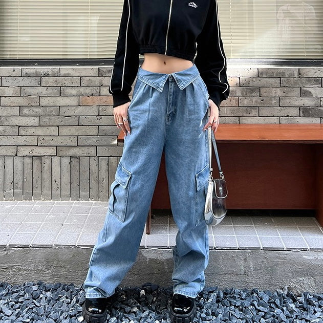 Denim Waist Flap Jeans