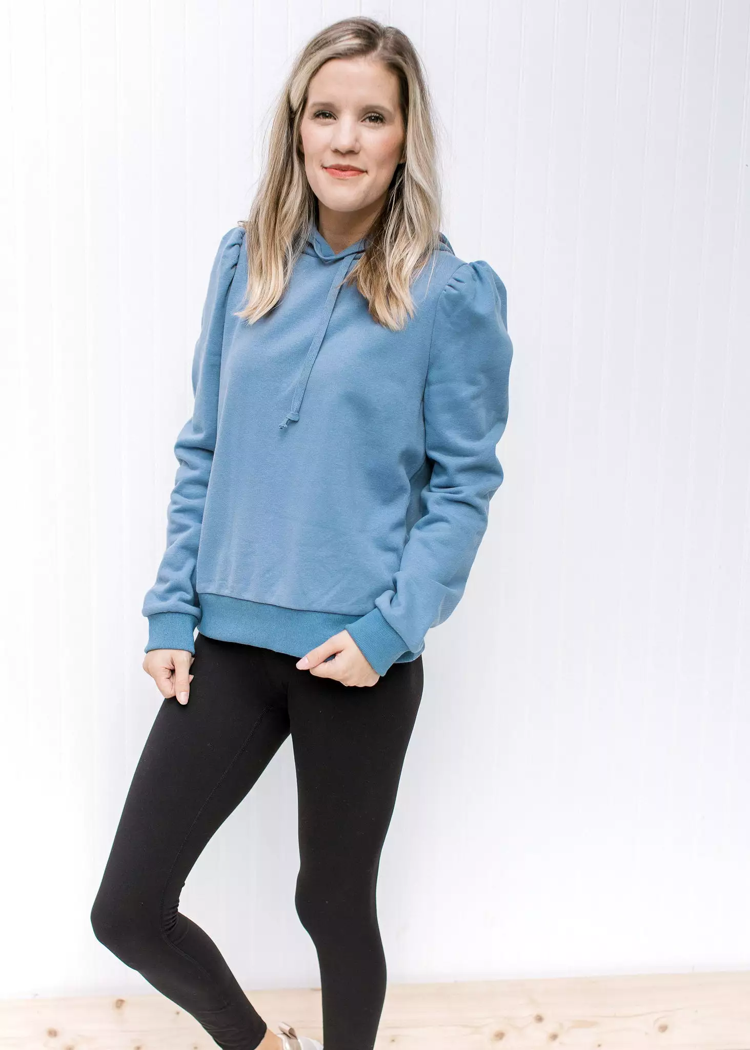 Dusty Blue Puff Shoulder Pullover