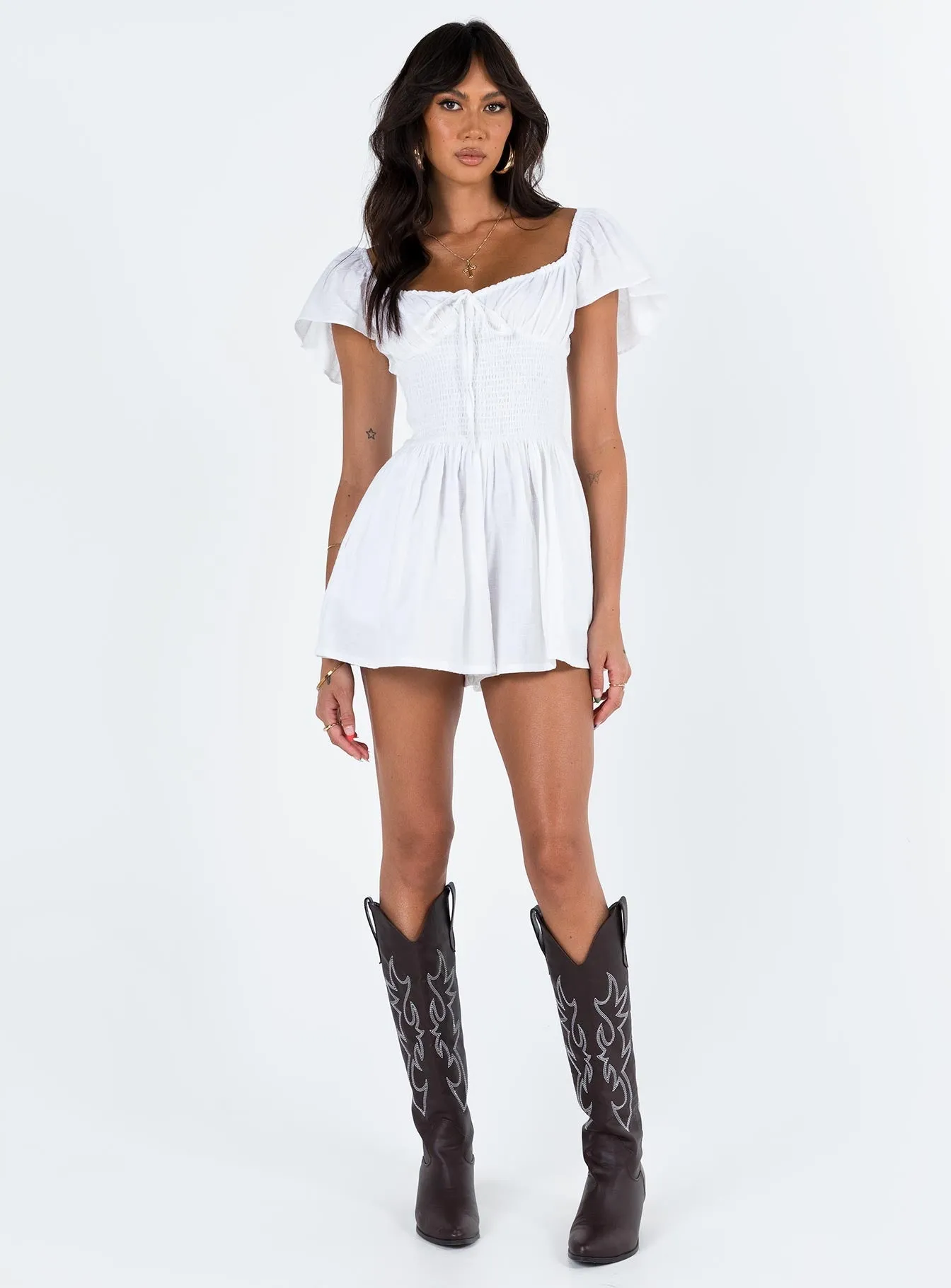 Front Row Romper Plain White