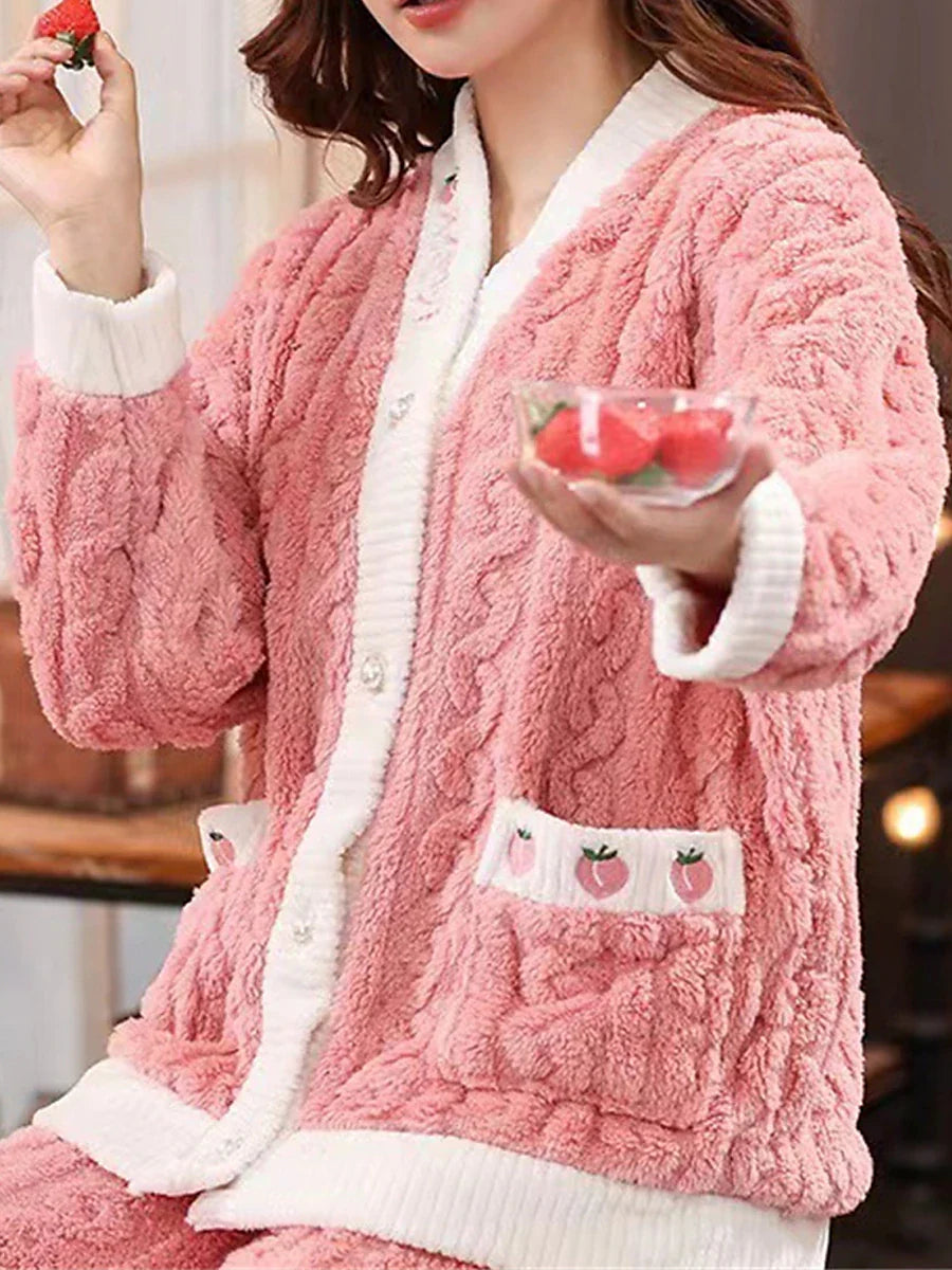 Fruit Plush Pink Fleece Pajama Set