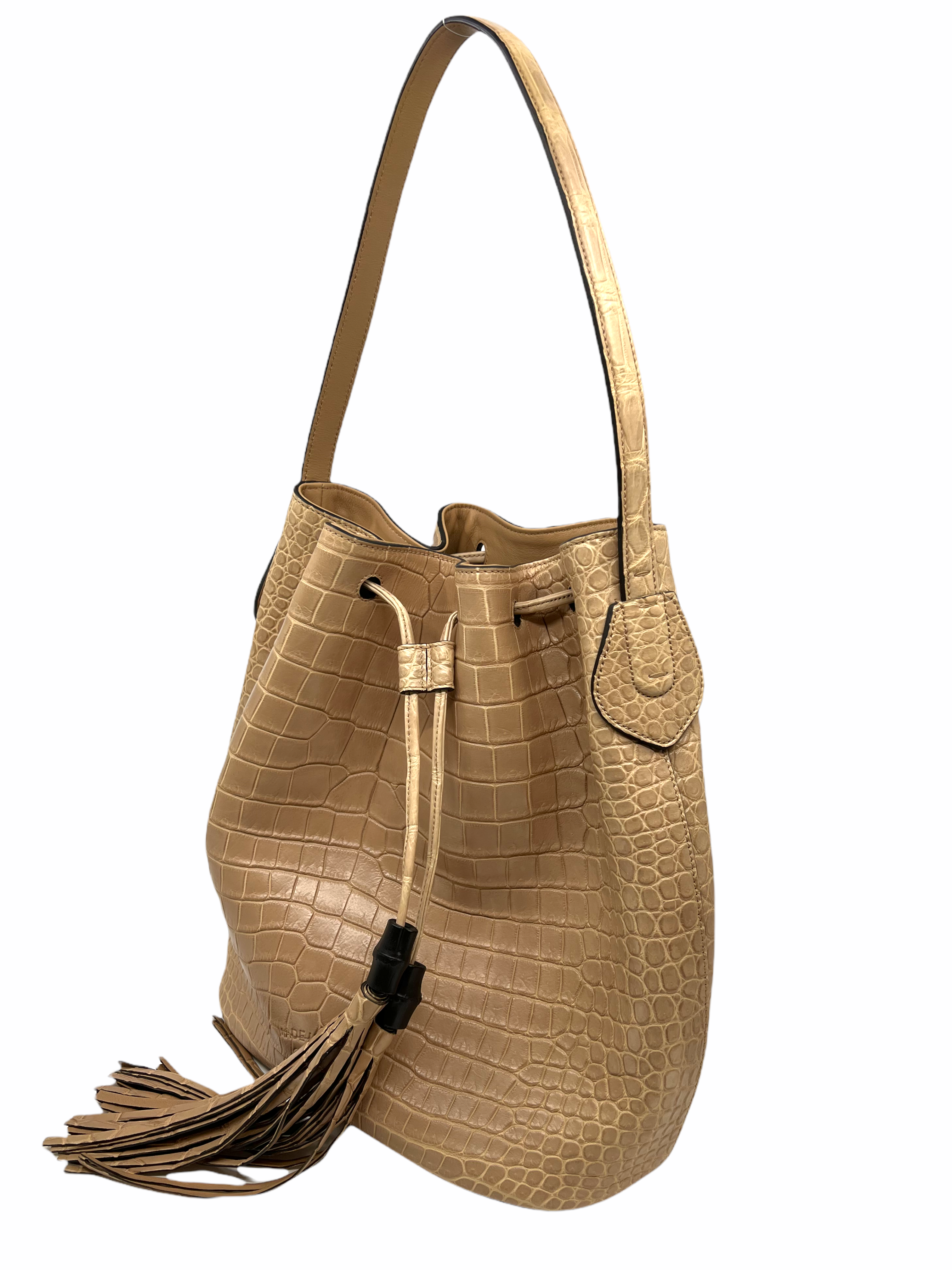 Gucci Lady Tassel Crocodile Bucket Bag