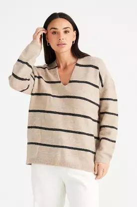 Hallie Knit - Taupe / Charcoal Stripe