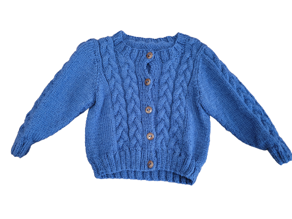 Handknit Plait Cardigan - Blue