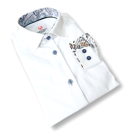 Leo & Zachary Boys White/Grey Stitch Non-Iron Dress Shirt_5520