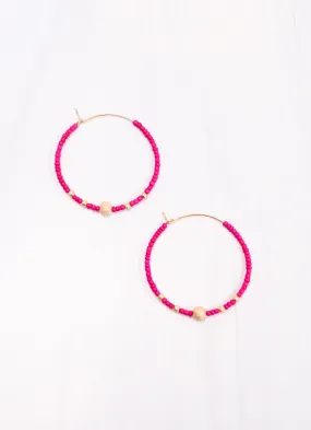 Maranda Beaded Hoop Earring HOT PINK