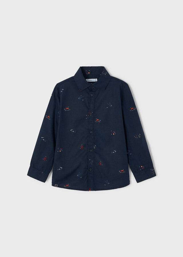 Mayoral Mini L/S Patterned Dress Shirt _Navy 4186-50