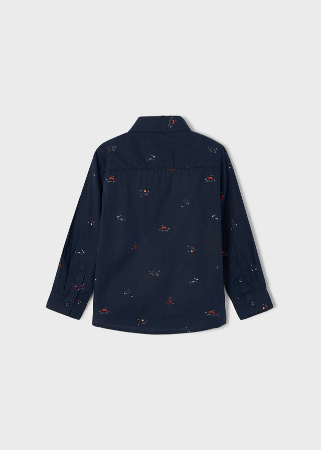 Mayoral Mini L/S Patterned Dress Shirt _Navy 4186-50