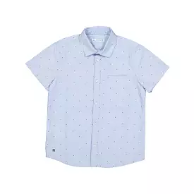 Mayoral Mini Micropatterned Short Sleeve Dress Shirt_Blue 3163