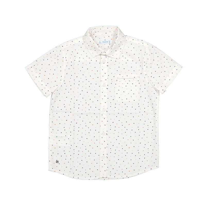 Mayoral Mini Micropatterned Short Sleeve Dress Shirt_White 3163