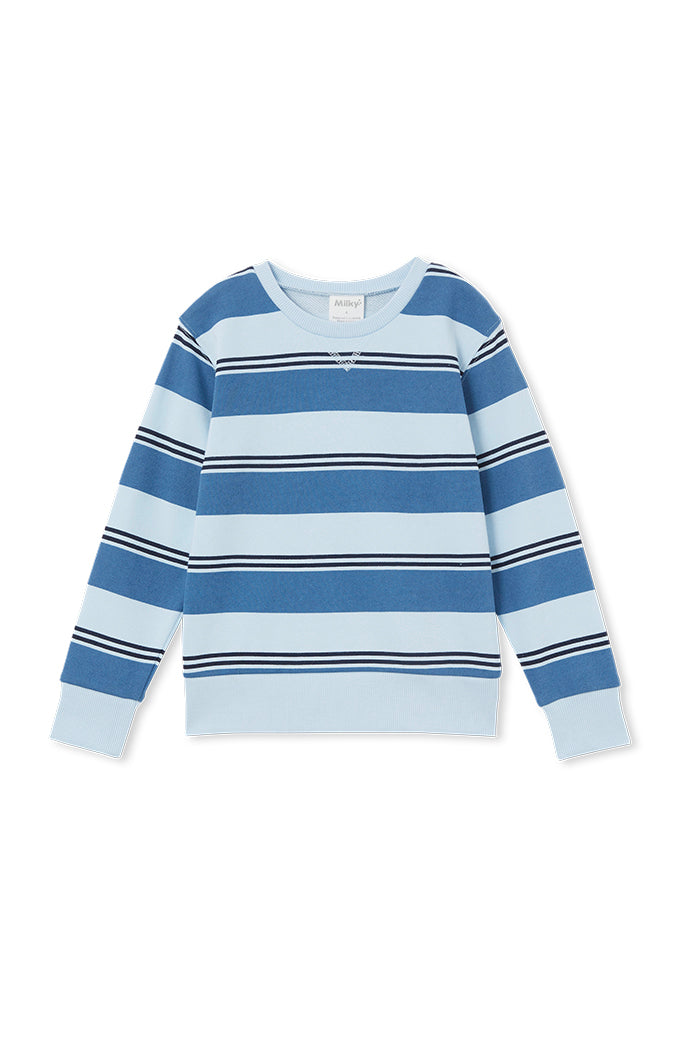 Milky Stripe Fleece Sweat Blue