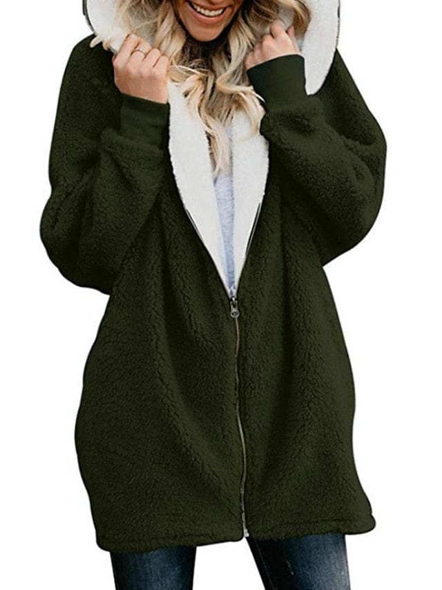 Oversized Sherpa Fleece Zipper for Women with Long Sleeves and Fleece Lining