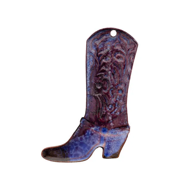 Pendant, Cowboy Boot 52x35mm, Enameled Brass Heron Blue, by Gardanne Beads (1 Piece)