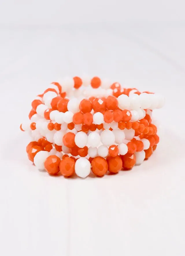 Pryce Glass Bead Bracelet Set ORANGE WHITE