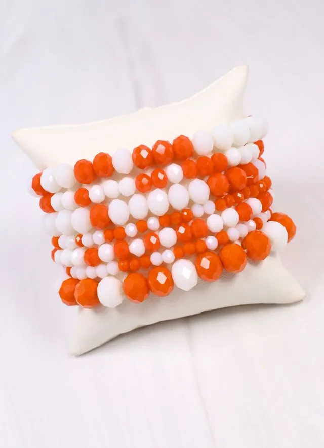 Pryce Glass Bead Bracelet Set ORANGE WHITE