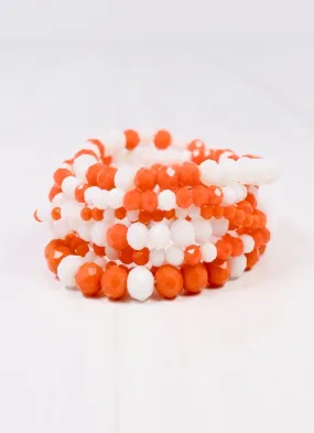 Pryce Glass Bead Bracelet Set ORANGE WHITE