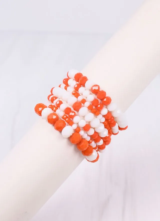 Pryce Glass Bead Bracelet Set ORANGE WHITE