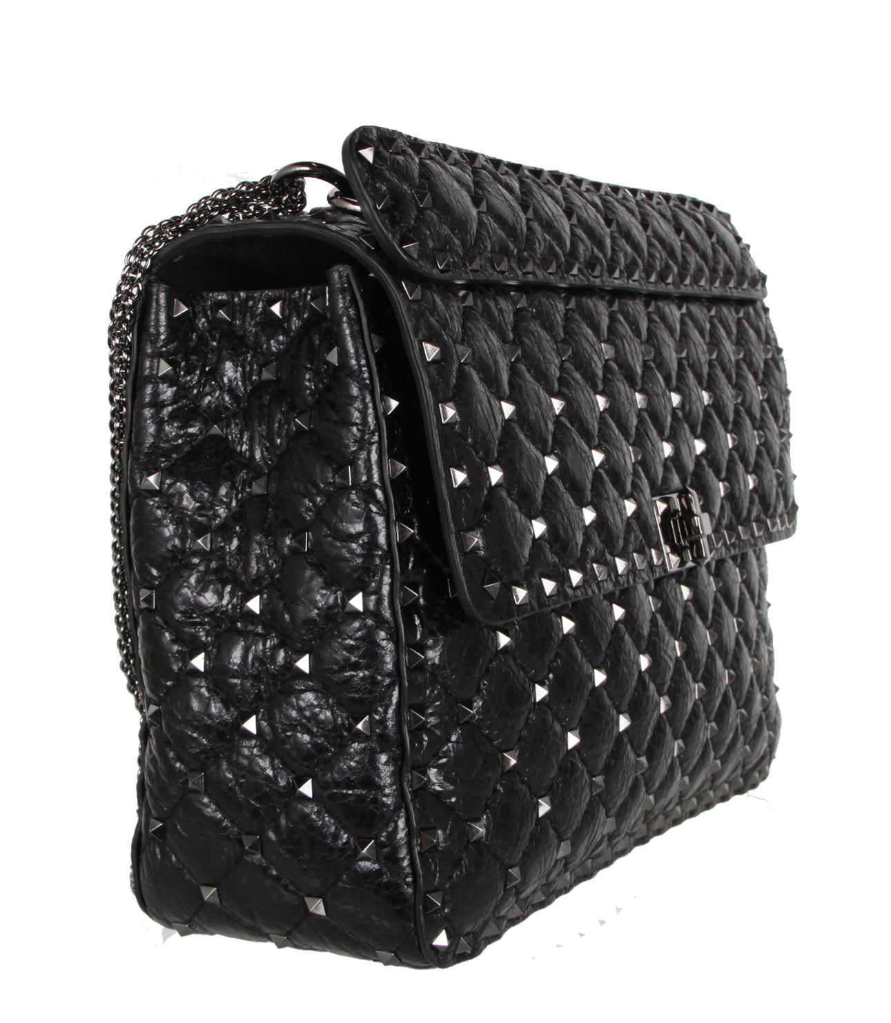 Spike Large Shoulder Crackle leather, Black/Gun Metal