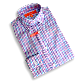 Tallia Boys Purple/Pink Gingham Dress Shirt KZ0033