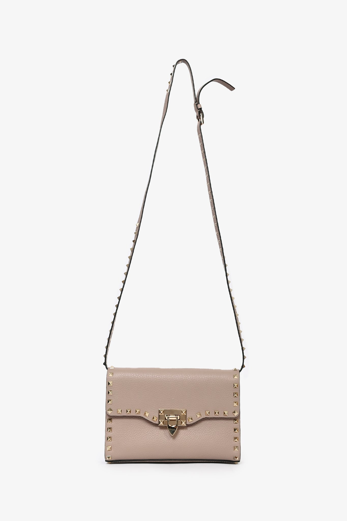 Valentino Taupe Grained Leather Rockstud Medium Crossbody