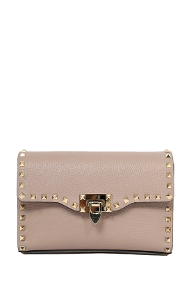 Valentino Taupe Grained Leather Rockstud Medium Crossbody