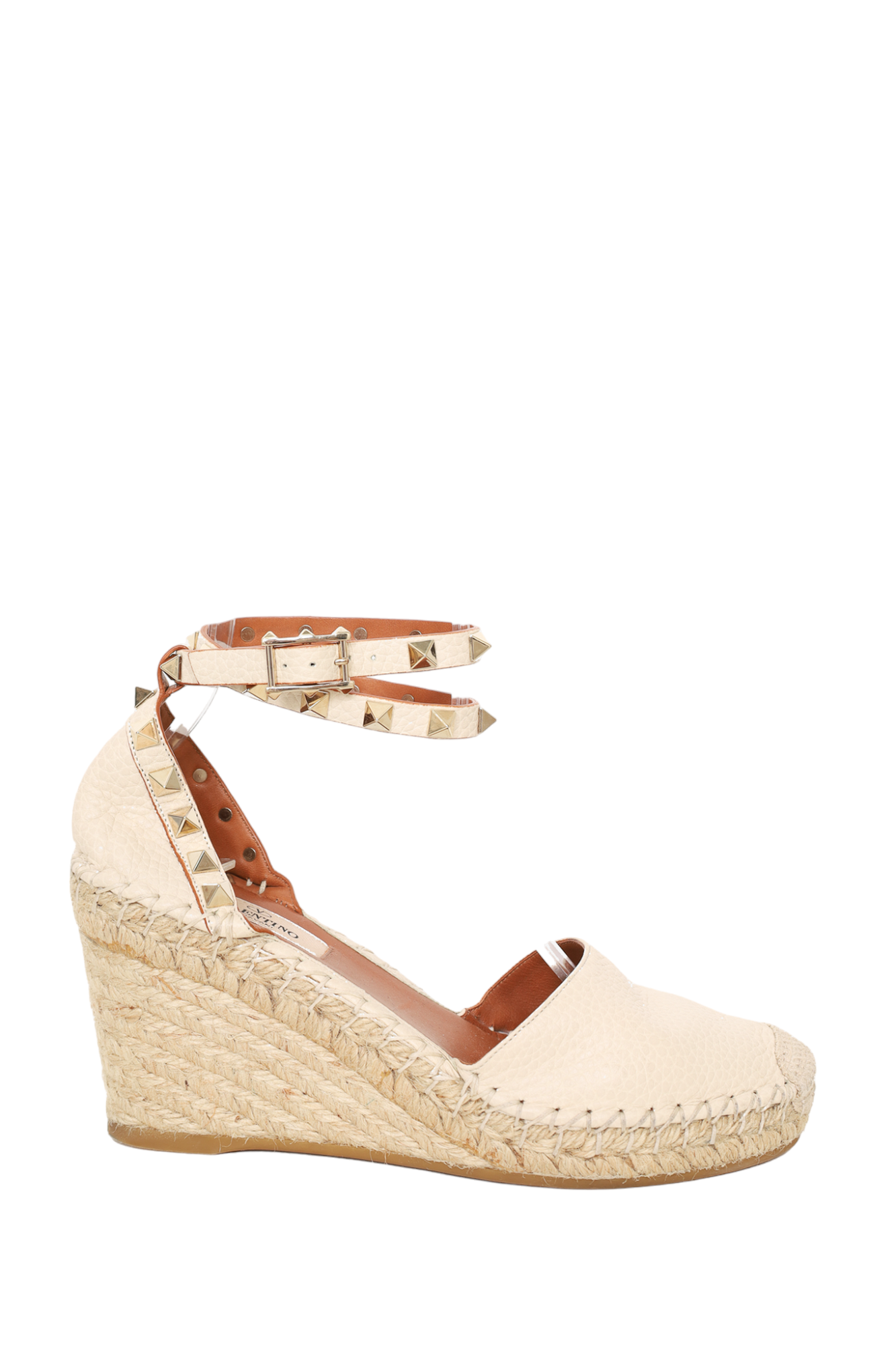 Valentino White Leather Rockstud Espadrille Wedges Size 35