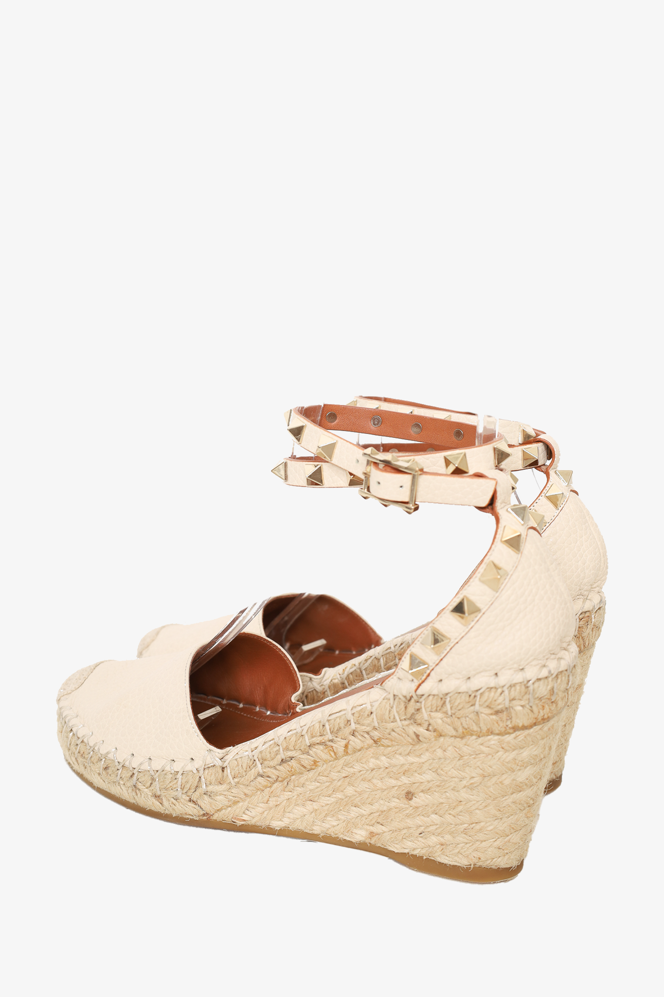 Valentino White Leather Rockstud Espadrille Wedges Size 35