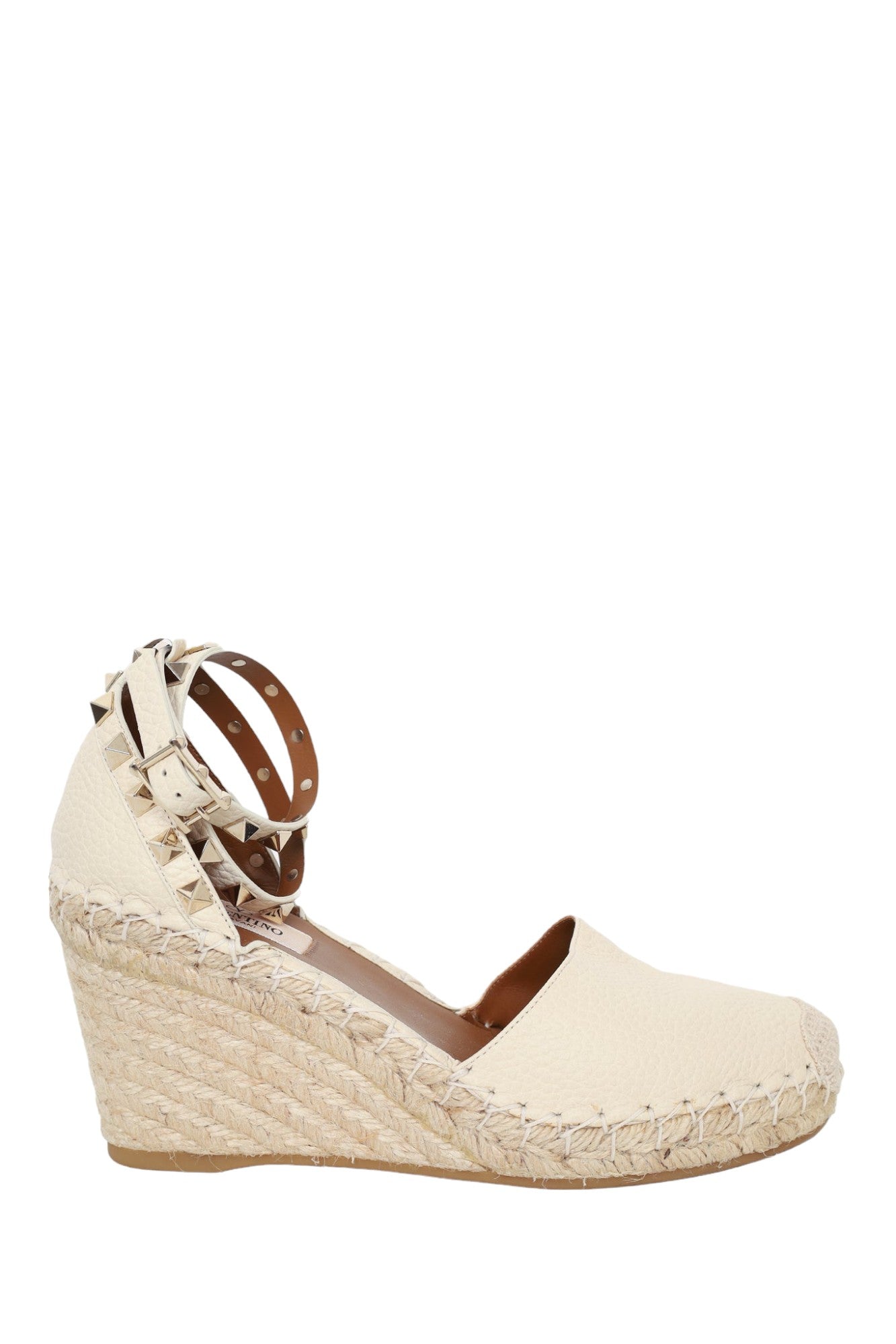 Valentino White Leather Rockstud Espadrille Wedges Size 36