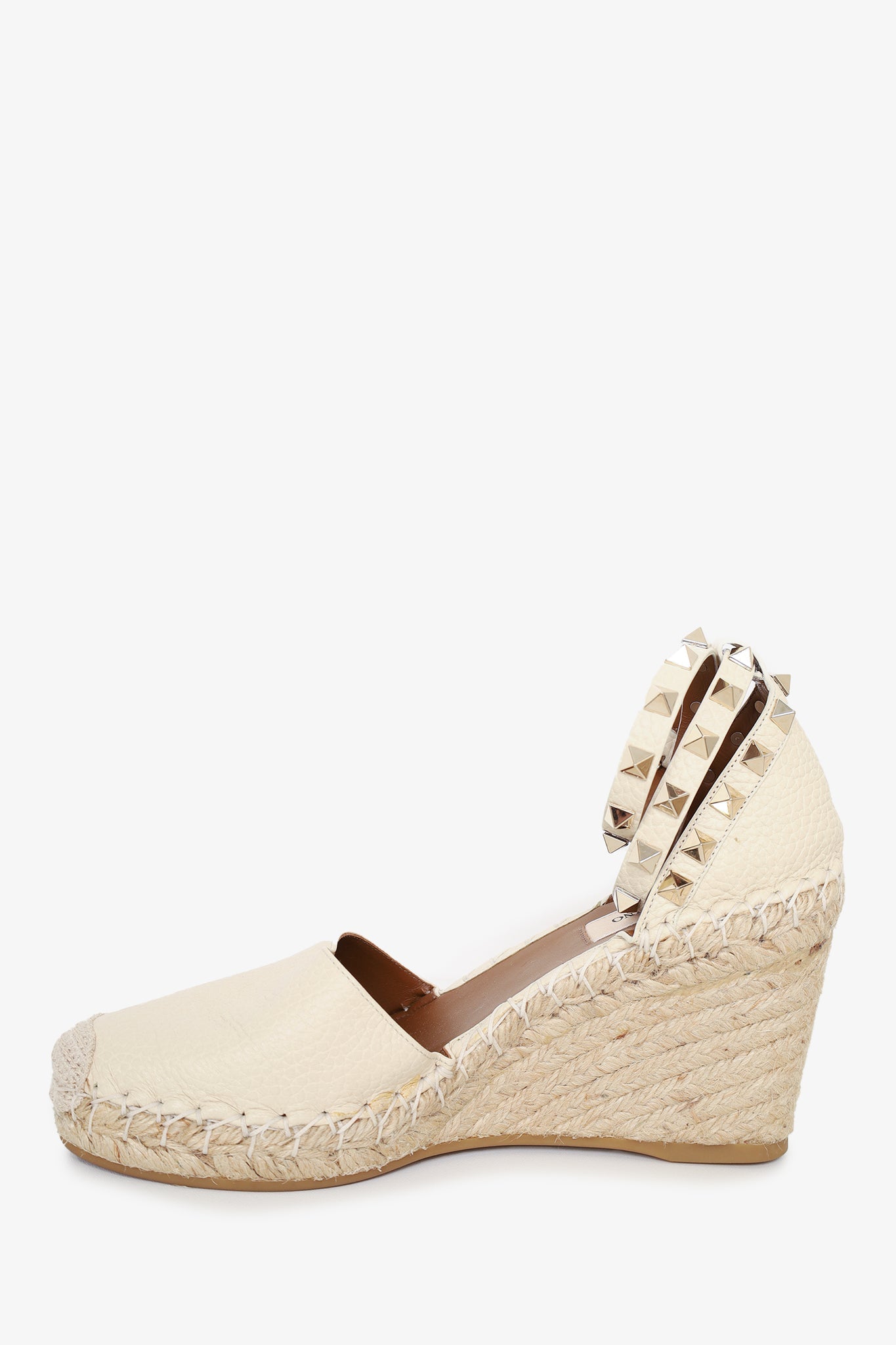 Valentino White Leather Rockstud Espadrille Wedges Size 36