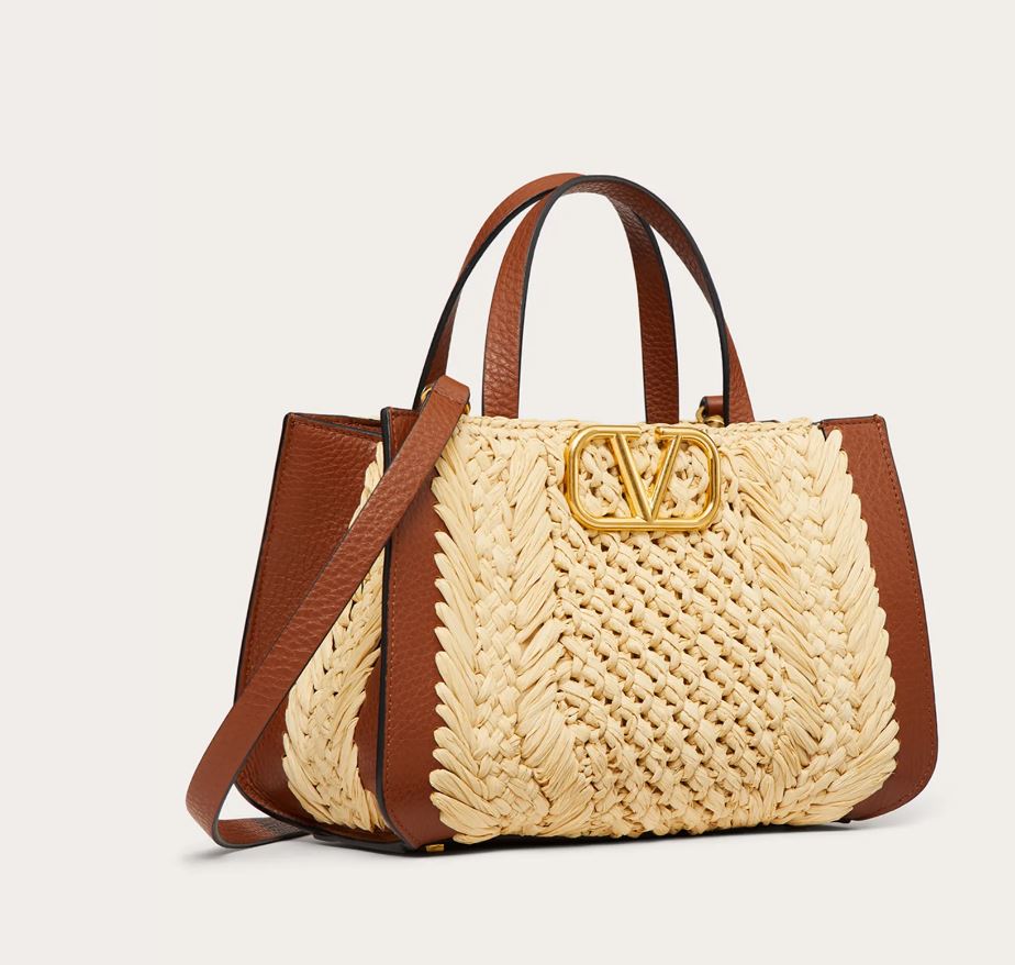 VLOGO Raffia Tote, Natural/Selleria