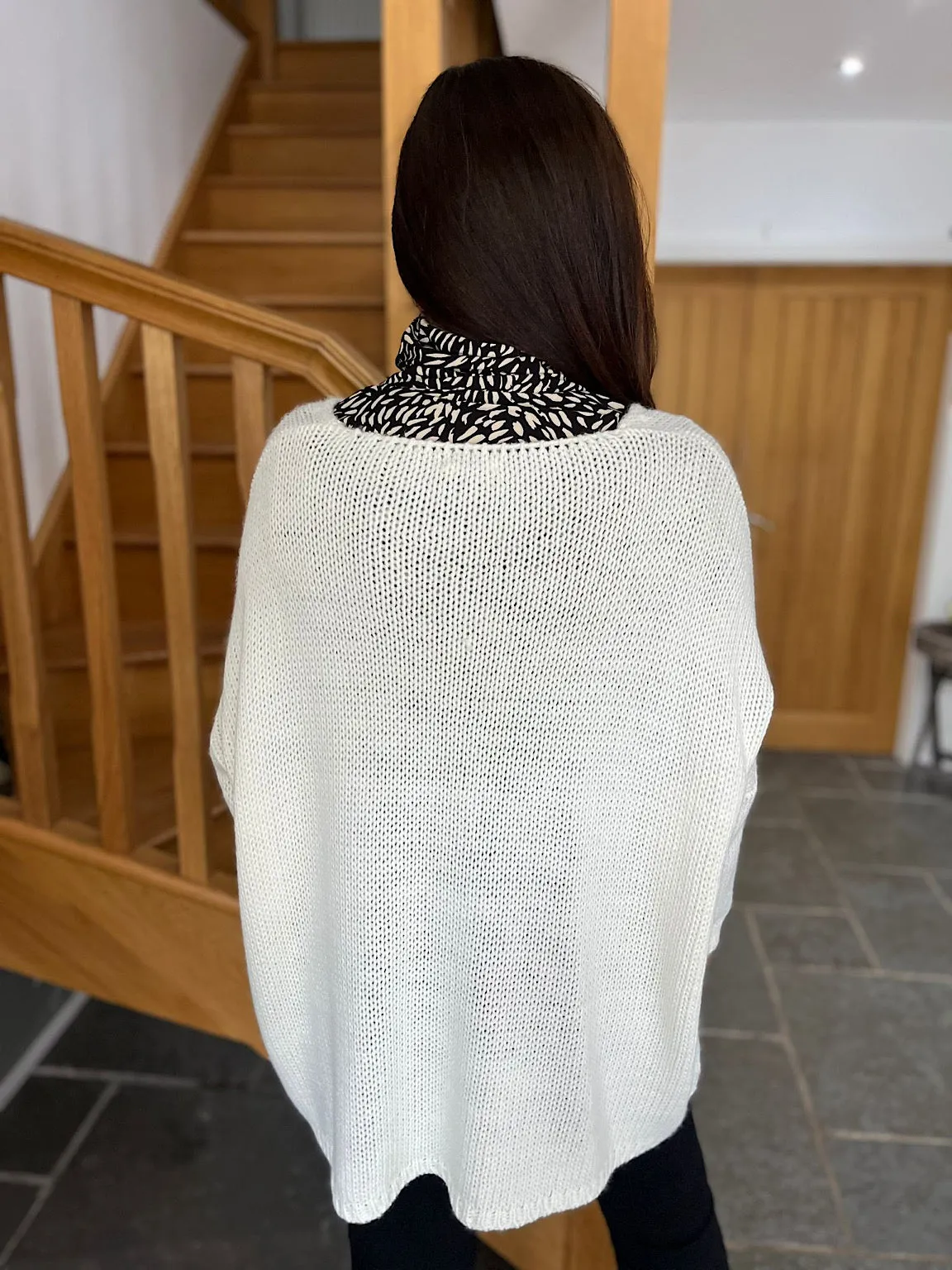 Winter White V Neck Knitted Jumper Jessica