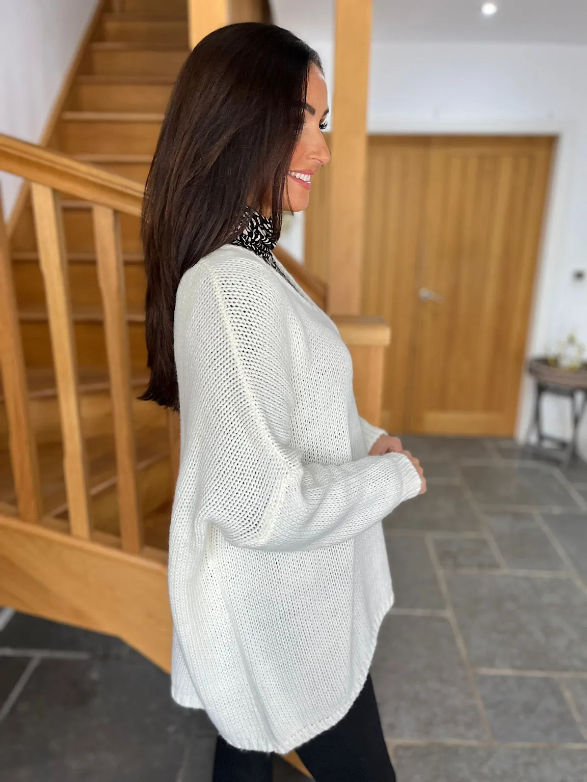 Winter White V Neck Knitted Jumper Jessica